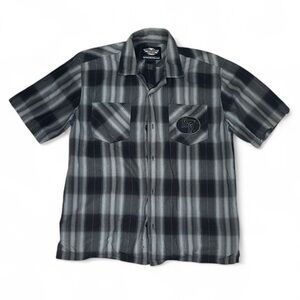 Harley-Davidson Black and Gray Plaid Button Down Shirt